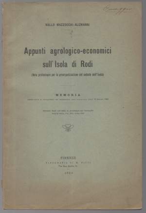 APPUNTI AGROLOGICO-ECONOMICI SULL'ISOLA DI RODI (Nota preliminare per la preorganizzazione del catasto dell'Isola)