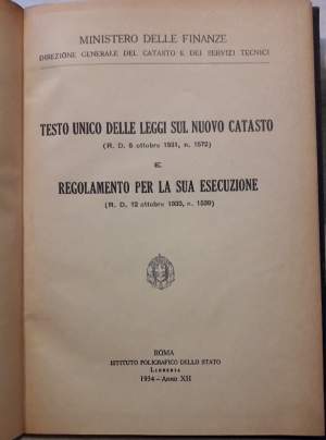 TESTO UNICO DELLE LEGGI SUL NUOVO CATASTO E REGOLAMENTO PER LA SUA ESECUZIONE(1934)