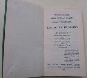 Somme Theologique- Les actes humains- tome premiere