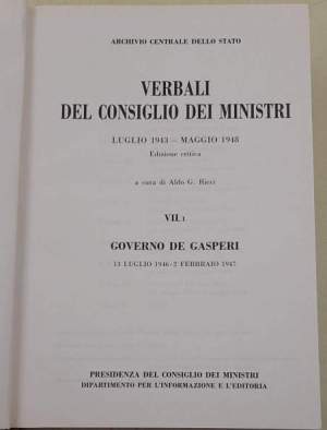 Verbali del Consiglio dei Ministri - luglio 1943/ maggio 1948 - Governo De Gasperi  VII- / -- - 2 Voll.