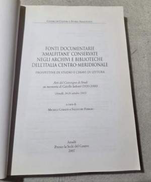 Fonti documentarie amalfitane conservate negli archivi e biblioteche dell'Italia centro-meridionale. Atti del Convegno di studi