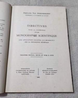 Directives pour la confection d'une monographie scientifique applications concretes aux recherches sur la philosophie medievale