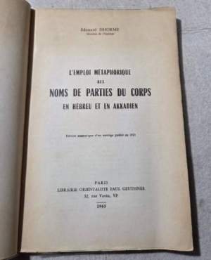 L'emploi metaphorique des noms de parties du corps en hebreu et en akkadien