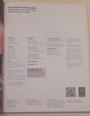 Bonhams - Entertainment memorabilia- London 3 July 2013